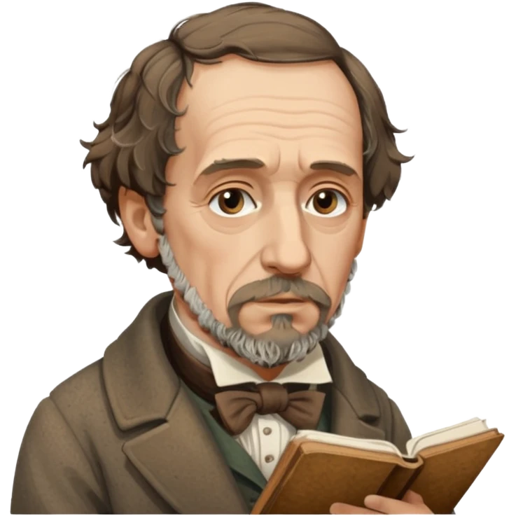 Charles Dickens writing near the seashore emoji