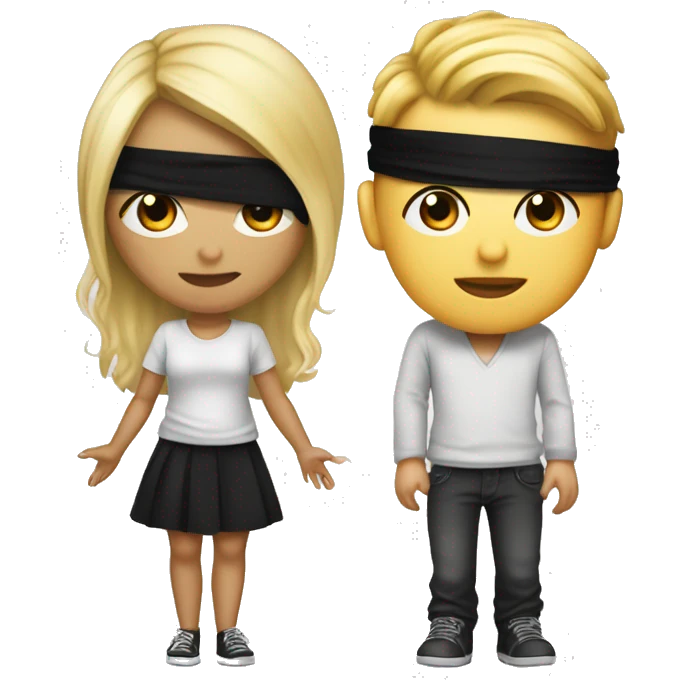 blonde girl 5’7 blindfolded and a boy 6‘4 black hair tattooed emoji