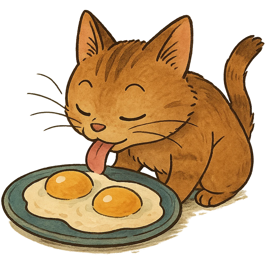 ghibli style cat licking eggs emoji