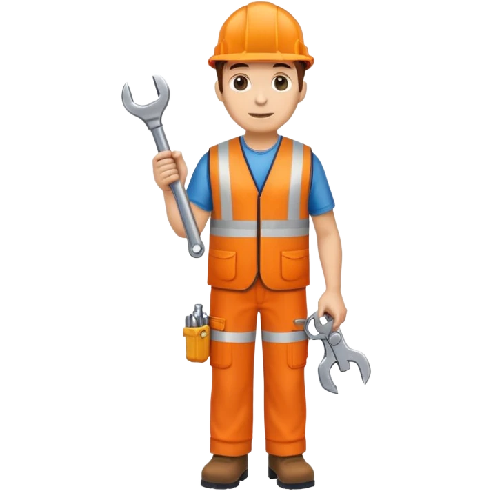 RAILWAY ENGINEER ORANGE VEST, TROUSERS, BOOTS, WITH SPANNER emoji