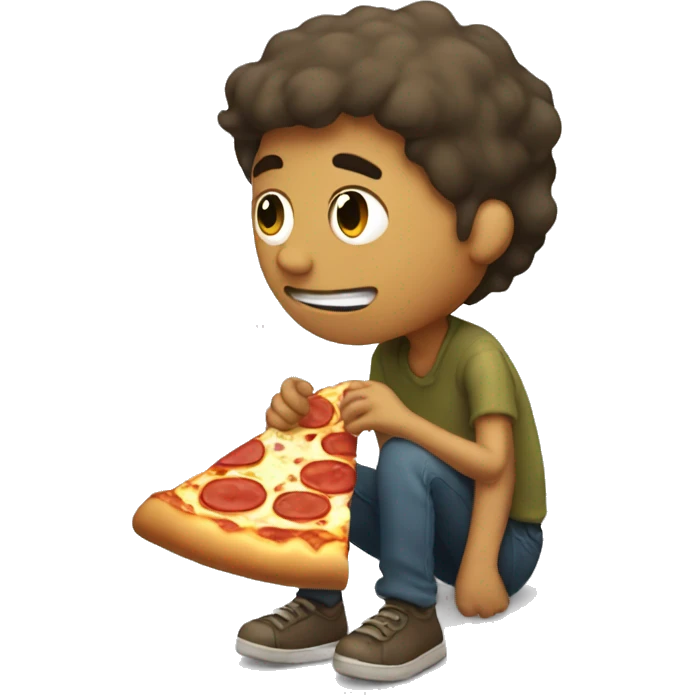 lonely boy in solitude eating pizza emoji