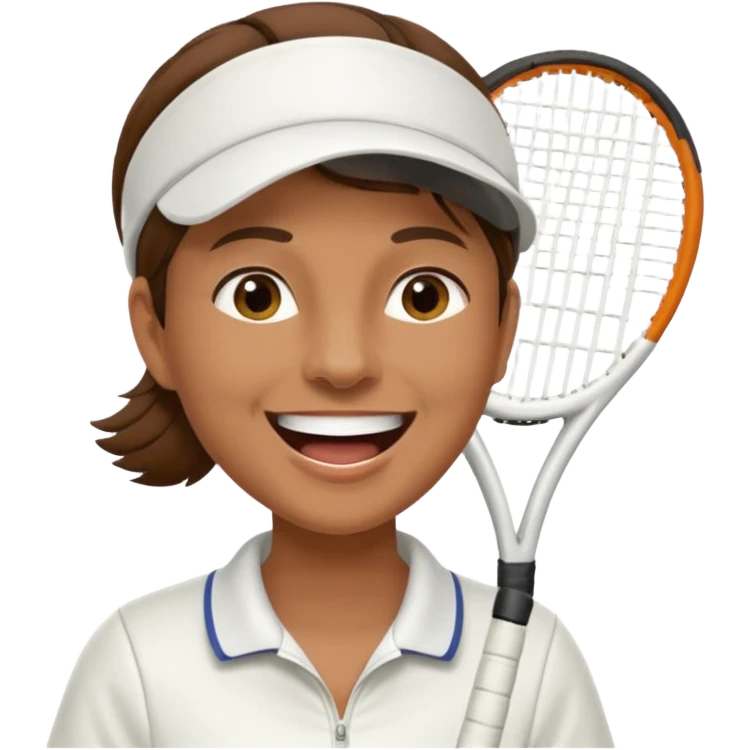 Profesor de tenis con pelo marrón riendose emoji
