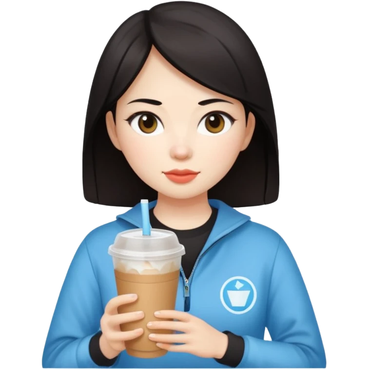 컴퓨터 작업 중 + 아이스 아메리카노(테이크아웃 잔)링거 + 다크서클 + 검은머리 동양인 여성 emoji