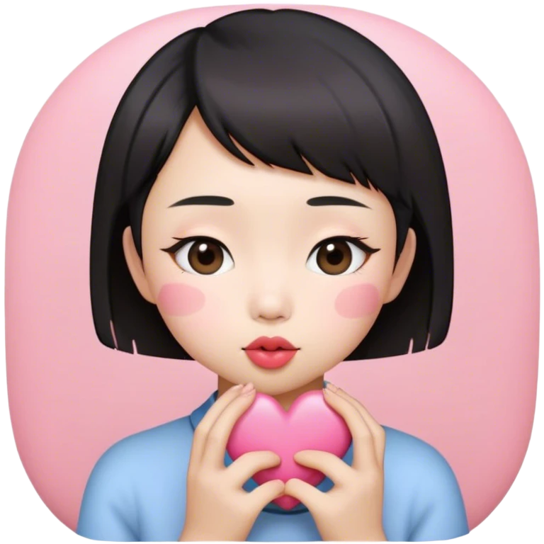 Short hair Asian girl kissing with pinky heart  emoji