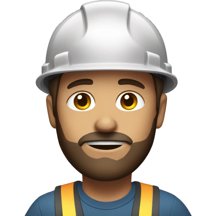 Brown haired construction men with charcoal on the face emoji