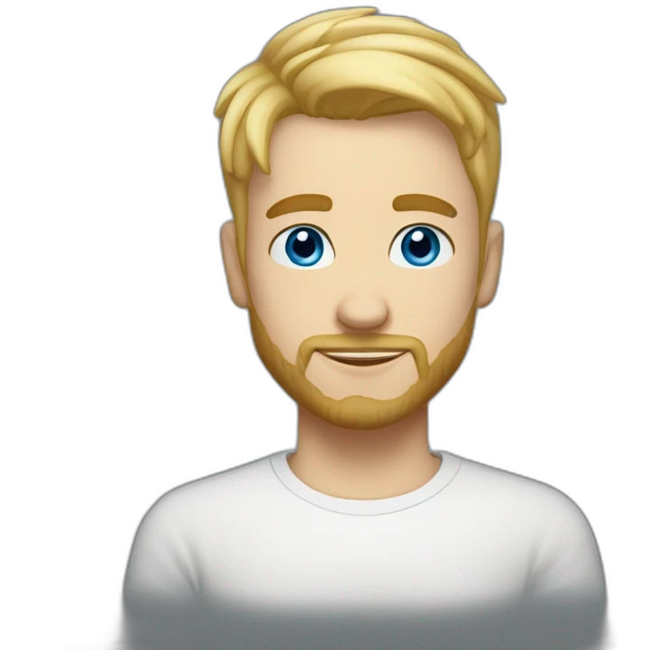 blonde guy with a taper fade, short beard, blue eyes, a big nose, a scarf in the forehead, a white tee emoji