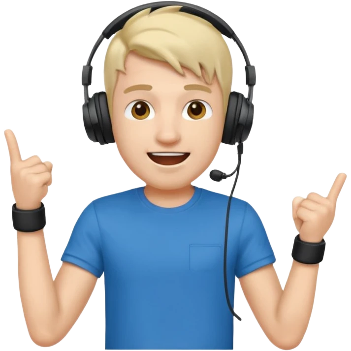 Male, excited, wearing headphone having mic, t-shirt  emoji