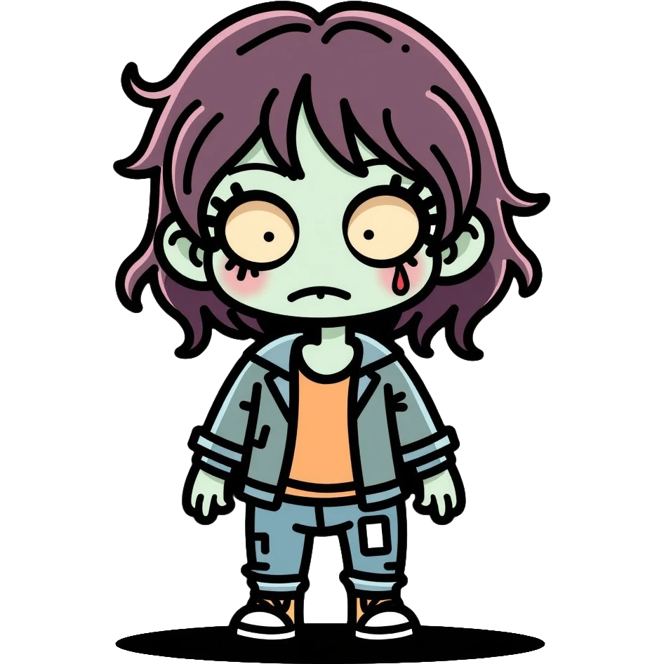zombie girl with messy hair, pale skin, and torn clothes emoji