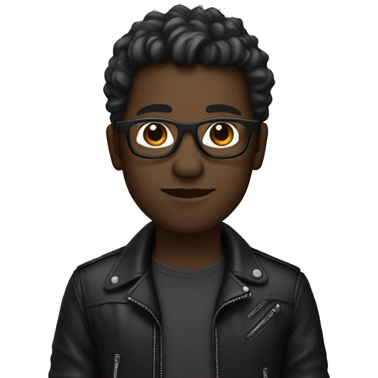 programmer, with dark skin, square glasses, wavy hair, wearing a black leather jacket. emoji