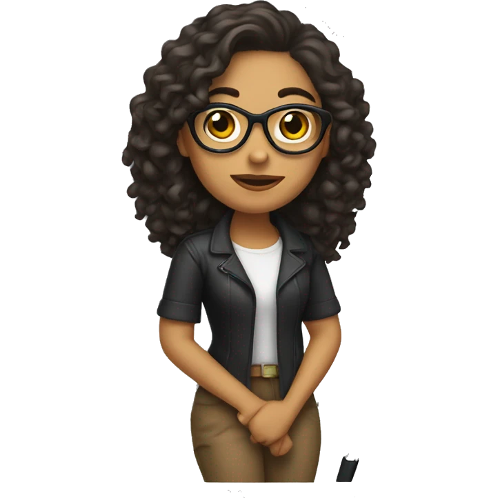latina with arm crutches, long curly hair, glasses emoji