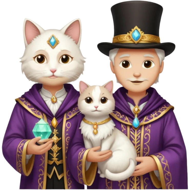 magician couple and their pet cat emoji