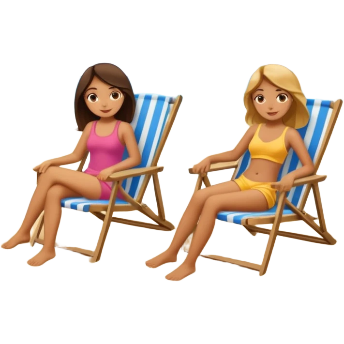 girls chilling on the beach on lawn chairs on the sand with the sea near in the background  emoji