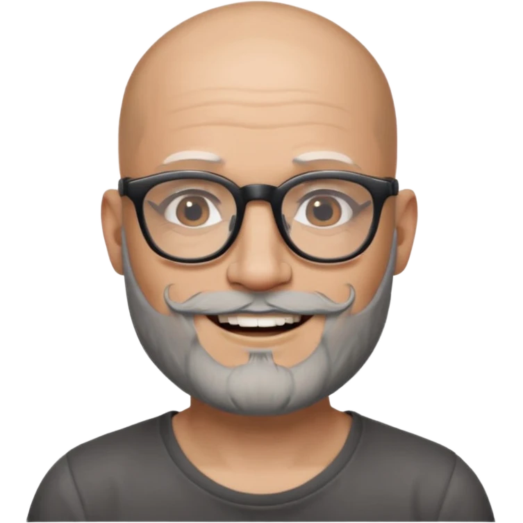 Bald man with salt and pepper beard and glasses and tattoos emoji