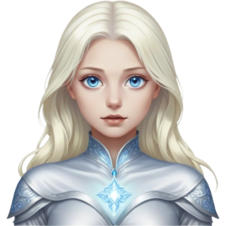 Cinematic, Ultra realistic 32k HD, Breathtaking piece of art, rim lighting, hauntingly beautiful woman with platinum blond hair and gorgeous blue eyes, art, mostly greyscale, Balanced features, highly detailed digital artwork, glowing with silver light, glowing, high shine, deviant adoptable, highly detailed clothing, remembrance, a painting of white silver, fanciful, enchanting, ghostly, embodying the essence of both reality and fantasy, dreamy, dreamy glow, optical illusion, immaculate composition, complex pose, air composition. The image is so lifelike that it feels as though it could leap off the canvas at any moment emoji