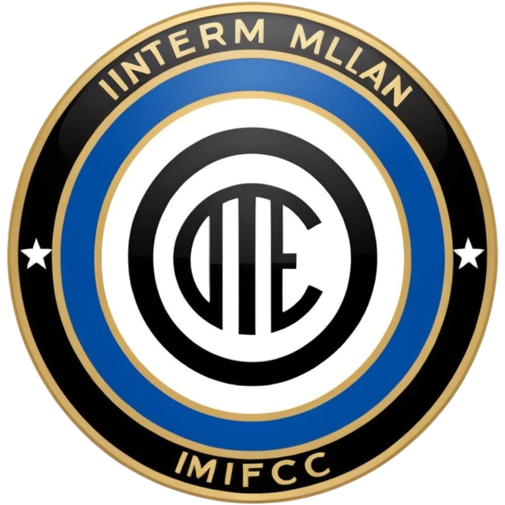 the old Inter Milan football club logo, circular design with blue and black stripes, gold accents, stylized IMFC monogram emoji