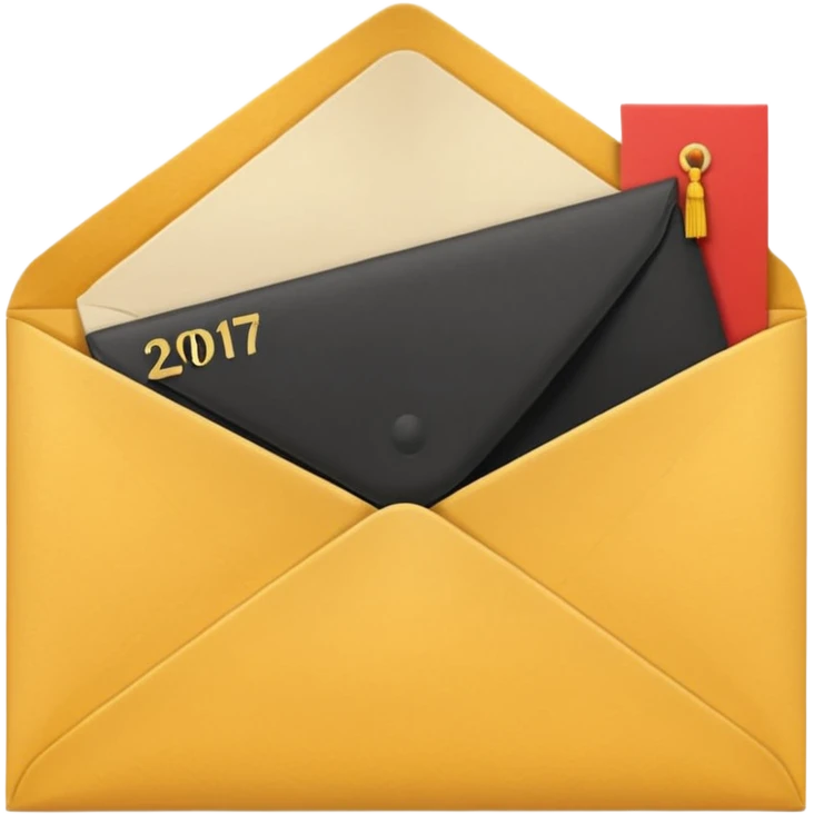 A simple emoji-style icon of a yellow manila envelope with subtle paper texture, clean edges, and a small graduation NUMBER  2017 group-photo icon on the front, representing class memories and archived academic records. emoji