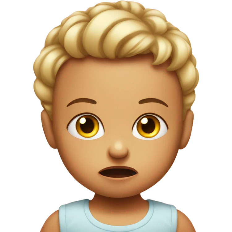 A baby is looking to his mom with an mad looks emoji