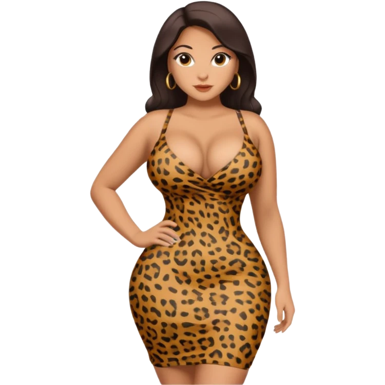 attractive full body latina with massive curves, breasts, and ass wearing a tight leopardskin dress emoji