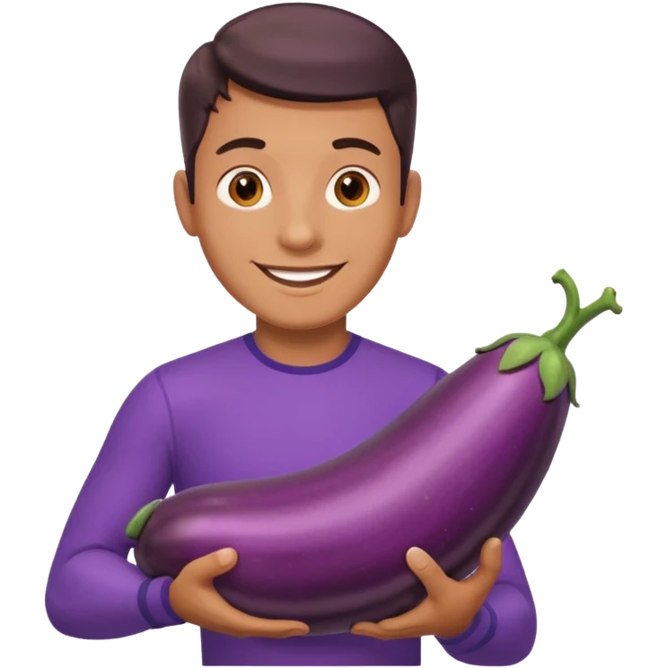gay man emoji with big egpplant between legs like a penis emoji