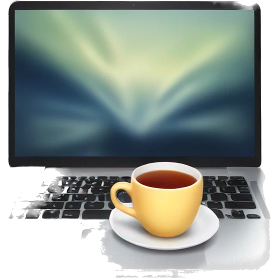 realistic laptop with cup of tea emoji