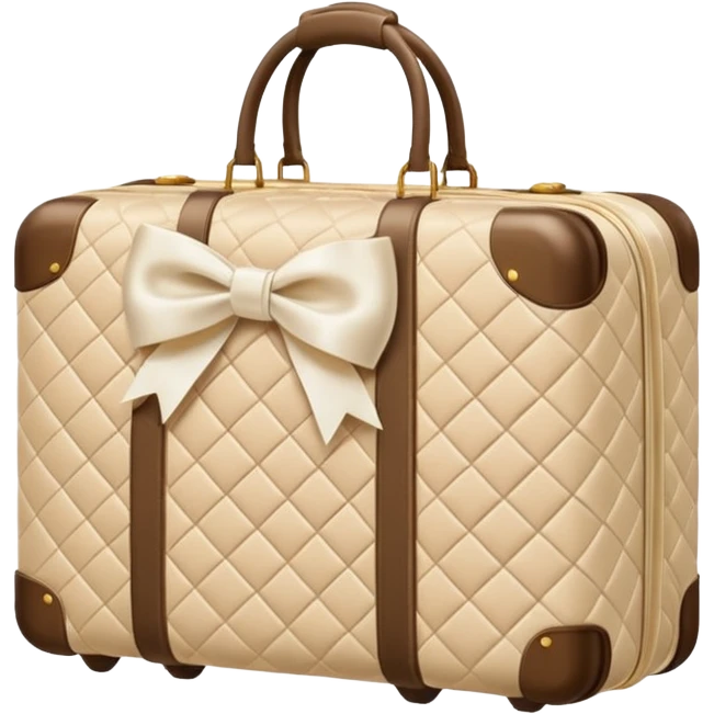 Beige quilted luggage with white bow  emoji