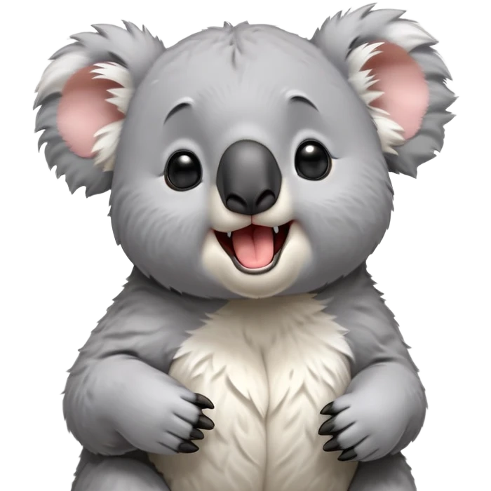 cinematic-cute-yawning-fluffy koala-portrait-emoji,-head-tilted-slightly-with-a-dramatic,-wide-open-yawn,-showcasing-a-soft,-downy-grey-fur-with-drooping-ears-and-round-eyes-barely-open-in-drowsy-contentment,-simplified-yet-irresistibly-adorable, realistic fluffy emoji