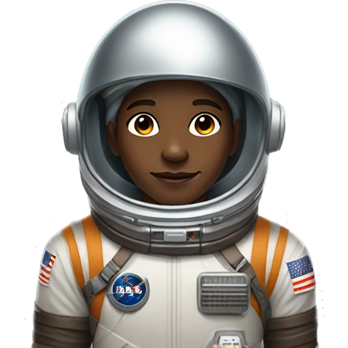 13 year old boy named Tevin Walker: Brown Skin, Dark Brown Eyes, Wearing a space suit and round crystal clear space helmet emoji