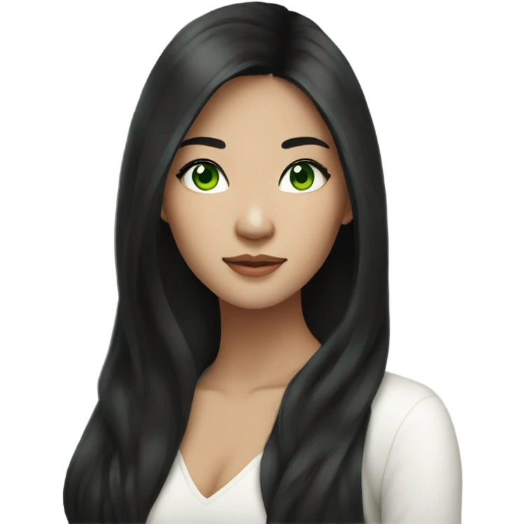 stunning asian woman black long hair, green eyes emoji