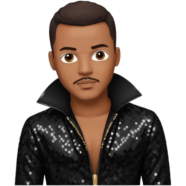 Christopher Williams, R&B Singer with dark brown hair, black sequin outfit emoji