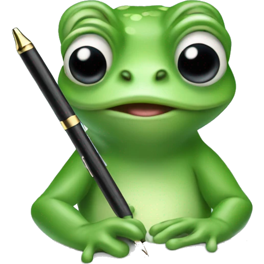 Surf green frog holding a pen emoji