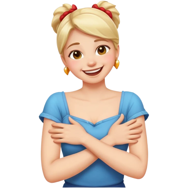 girl with arms crossed holding neck laughing  emoji