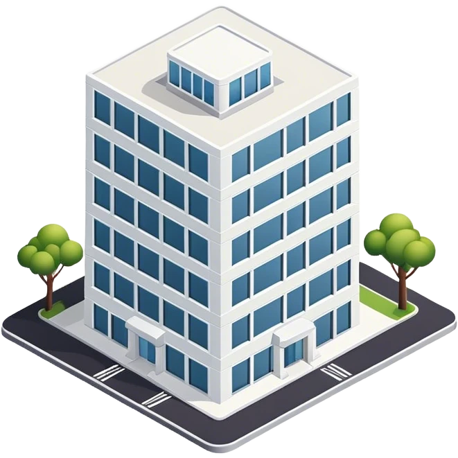 Minimalist white corporate building, isometric exterior emoji