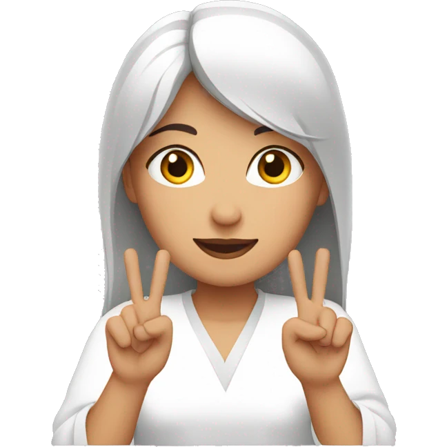 A woman with white kurti showing three fingers in one hand emoji