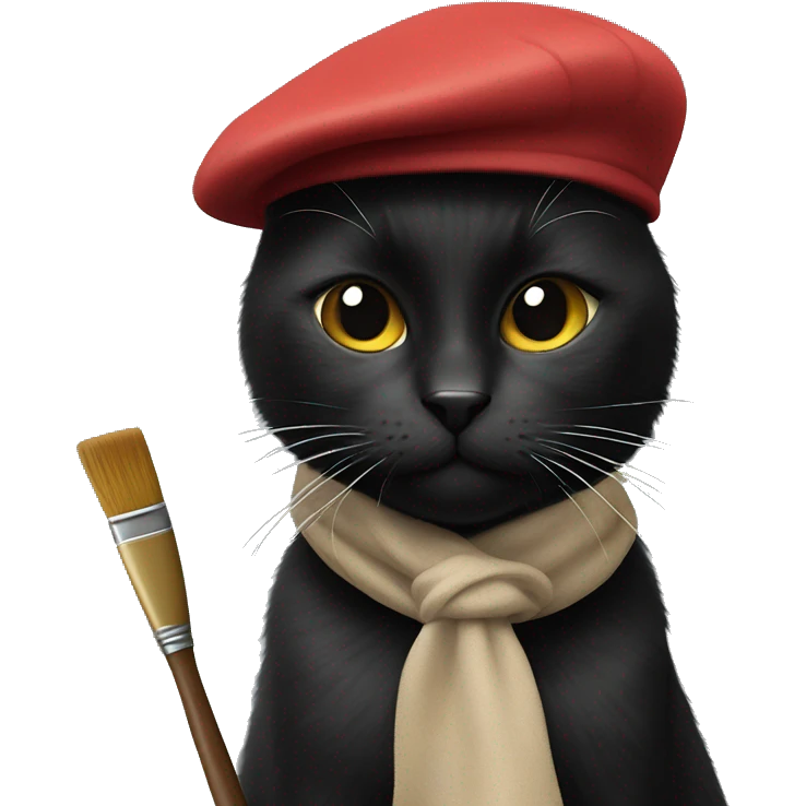 black cat wearing beret with a paintbrush ￼  emoji