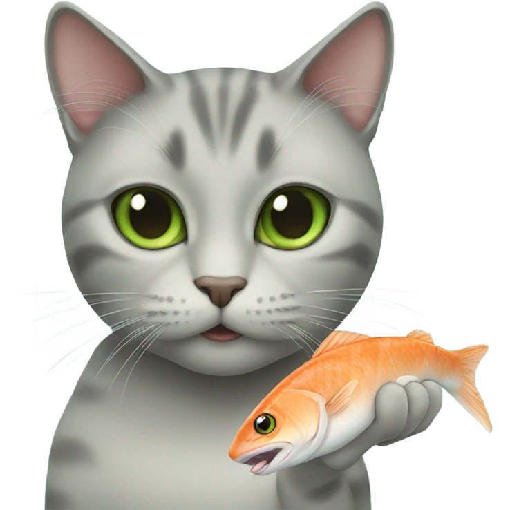 Cat green eyes eating fish emoji