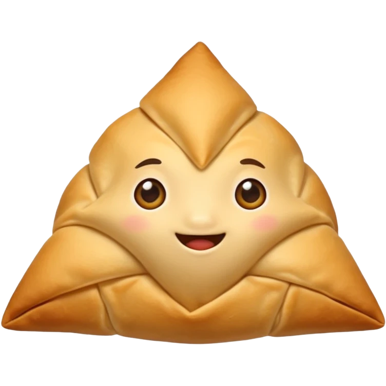 Create an emoji of rye Indian snack samosa . The emoji should have only one samosa at a time make a cute samosa without eyes just a normal samosa emoji