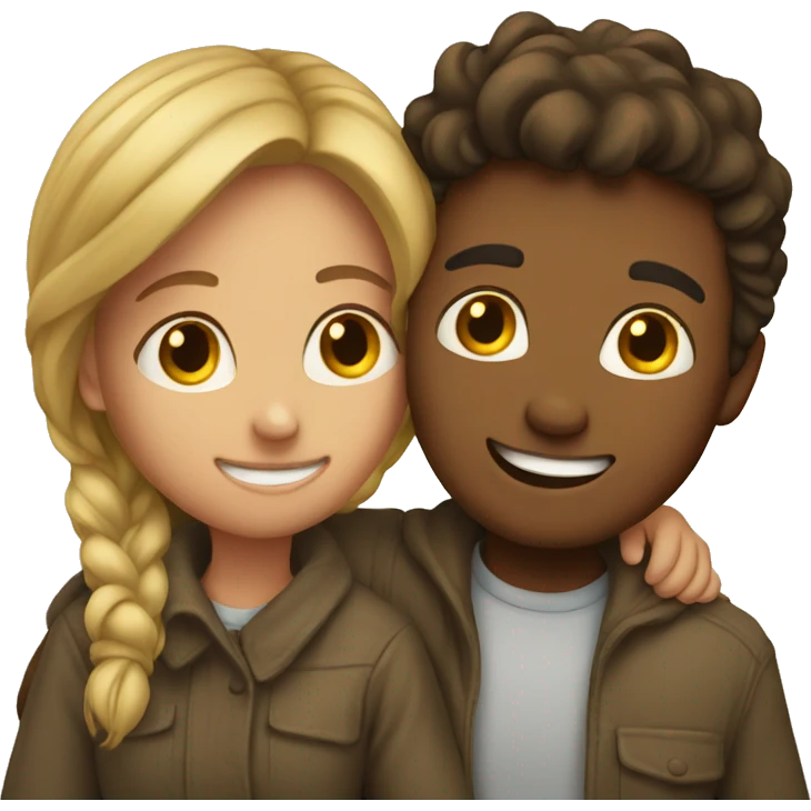 Young man and woman hugging emoji