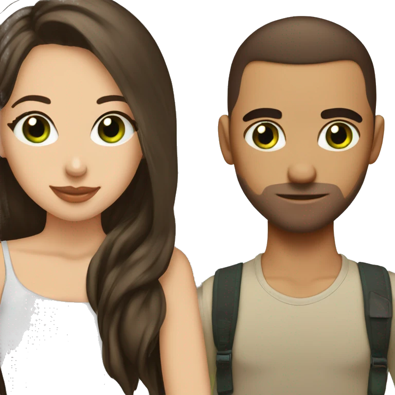 Buzz cut brown hair guy with green eyes kissing girl with dark brown hair and brown eyes emoji