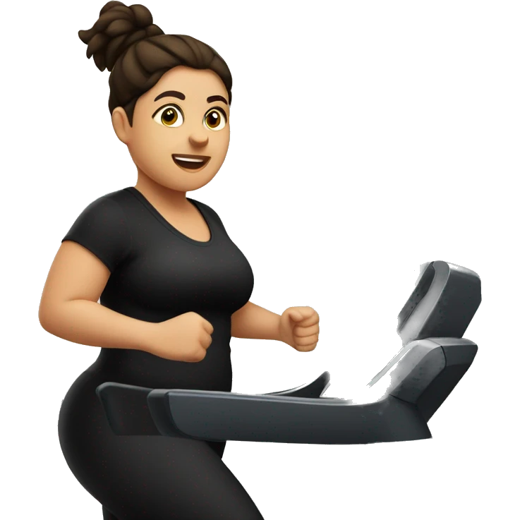 Fat brunette jogging on treadmill wearing black clothing emoji