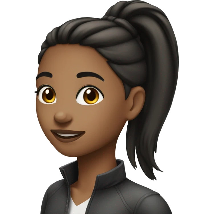 girl medium tone skin black slim ponytail emoji