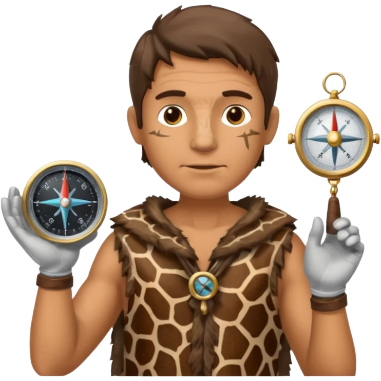 Ancient  man with animal skin clothes with compass emoji