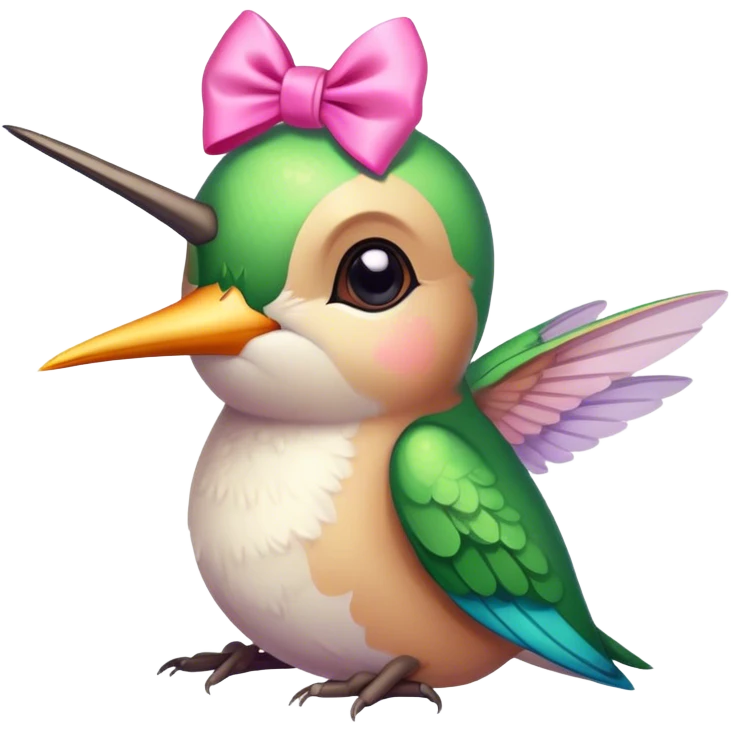 Cute multicolor hummingbird with pink bow sitting down  emoji
