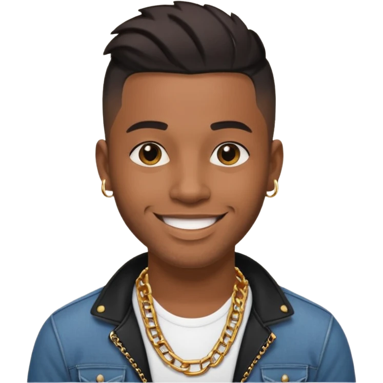 smiling 30-year-old music producer, brown skin, short black undercut, gold chain, modern style emoji