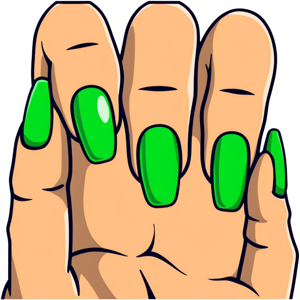 fingernail with bright green polish emoji