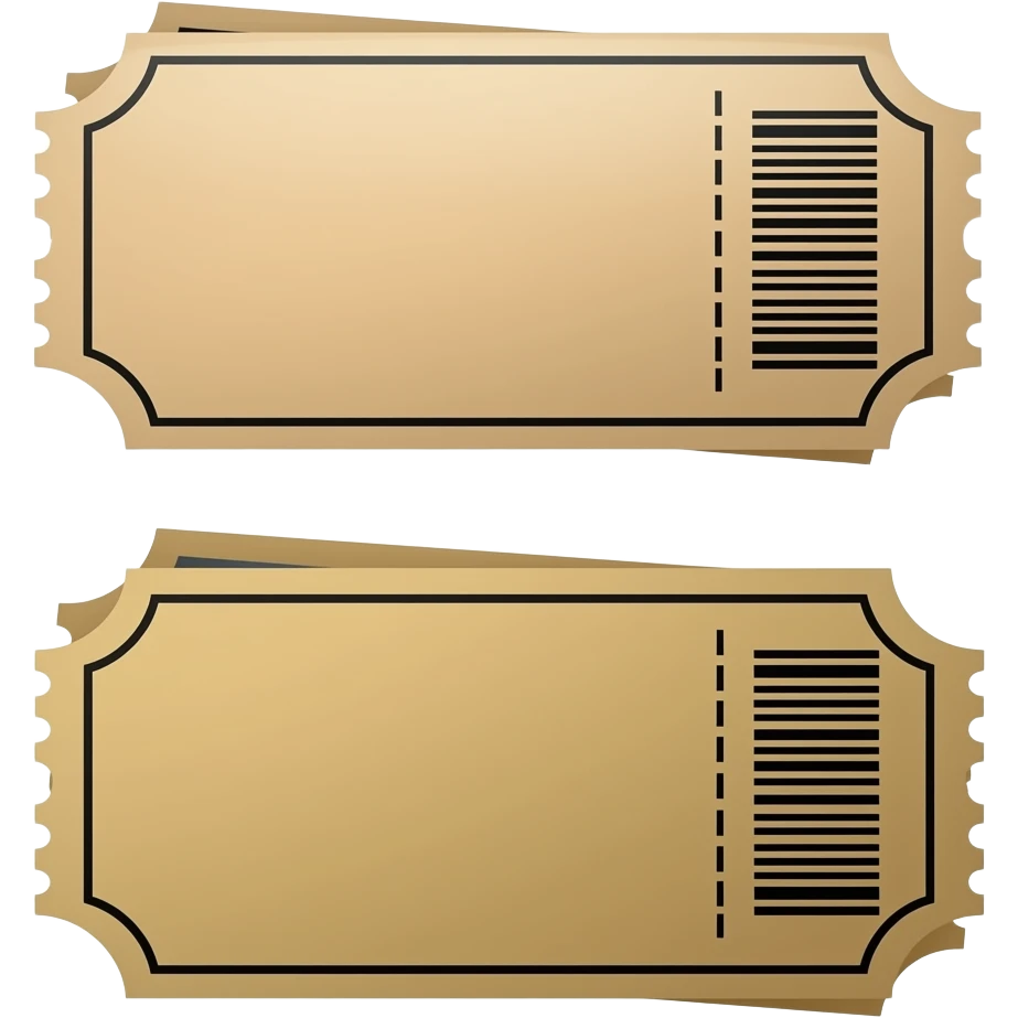 Mach Ein Kino Ticket Emoji ohne Text, man sieht nur tickets im beschen ton und einen bar code die färbe soll eher etwas helleres braun sien das zweite ticket etwas rotierter passend dahinter emoji