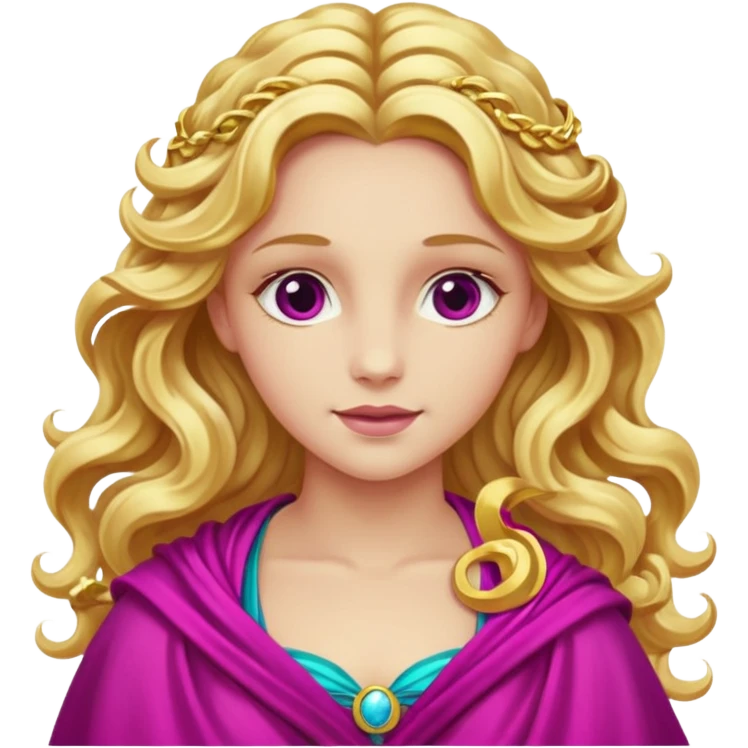 Venus from The Olympians with long golden blonde wavy hair, magenta stola emoji