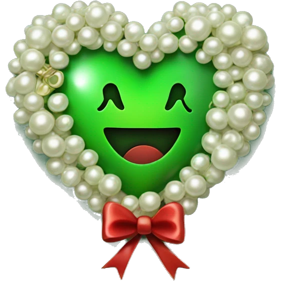 Green heart with pearls and red bow no face  emoji