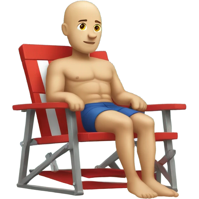 Bald man in a lifeguard outfit sitting in a lifeguard chair  emoji