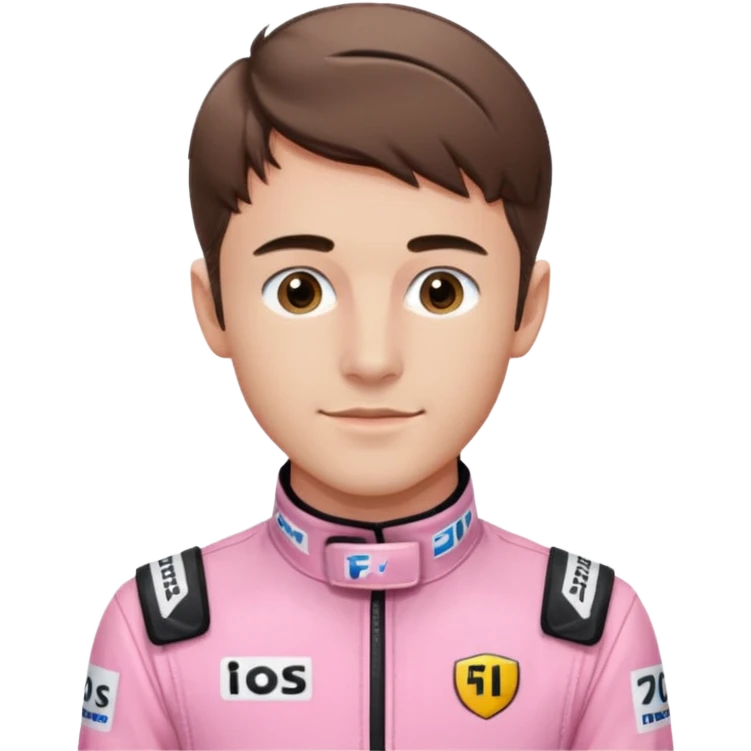 F1 driver Charles Leclerc wearing pink racing overall emoji