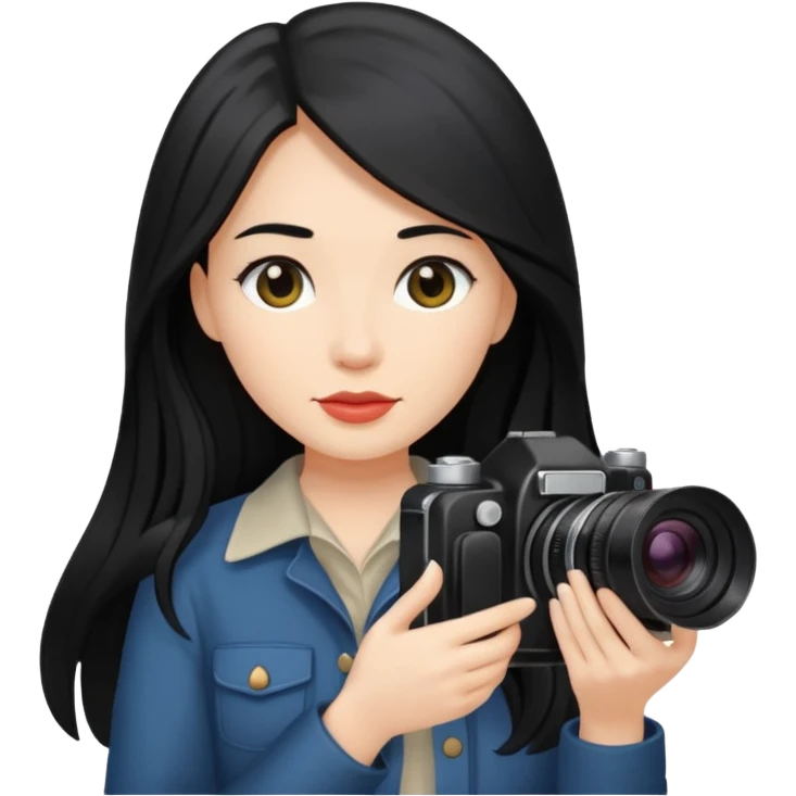 women with black long hair with her camera emoji